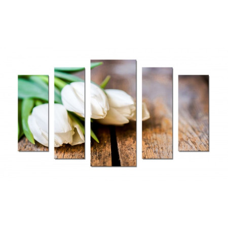 Модульная картина "Белые тюльпаны в букете" 70х120 Ш654