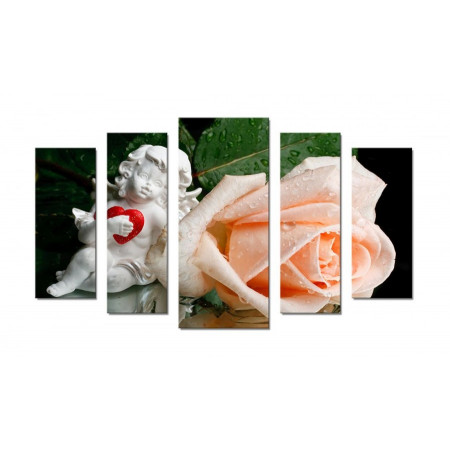Модульная картина "Ангелочек и роза" 70х120 Ш602