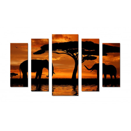 Модульная картина"Слоны на закате"  70х120 Ш541