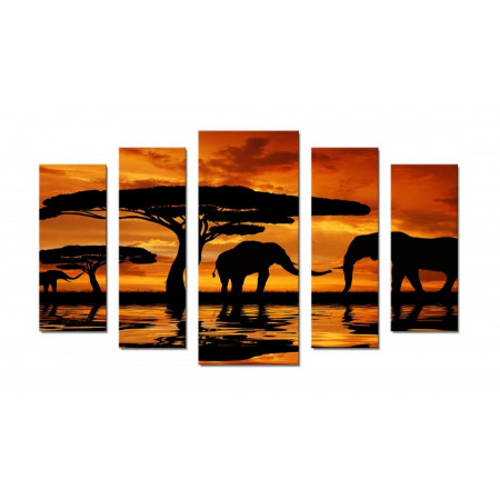 Модульная картина"Слоны на закате"  70х120 Ш422