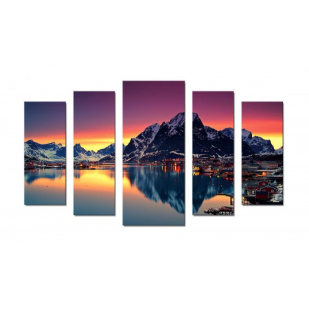 Модульная картина "Озеро на фоне гор в лучах заката" 70х120 Ш36