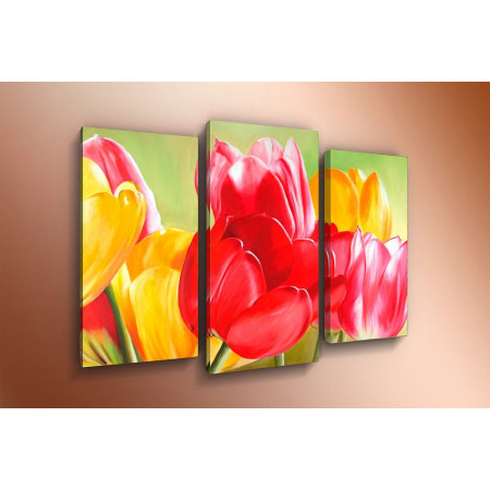 Модульная картина "Красные тюльпаны в букете с желтыми" 60х80 ТР945