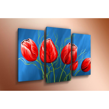 Модульная картина "Красные тюльпаны на синем фоне" 60х80 ТР855