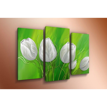 Модульная картина "Белые тюльпаны на зеленом фоне" 60х80 ТР854