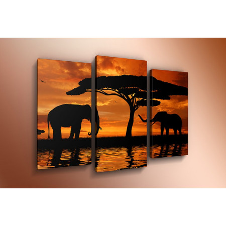 Модульная картина "Слоны на закате" 60х80 ТР530