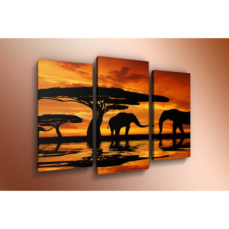 Модульная картина "Слоны на закате" 60х80 ТР418