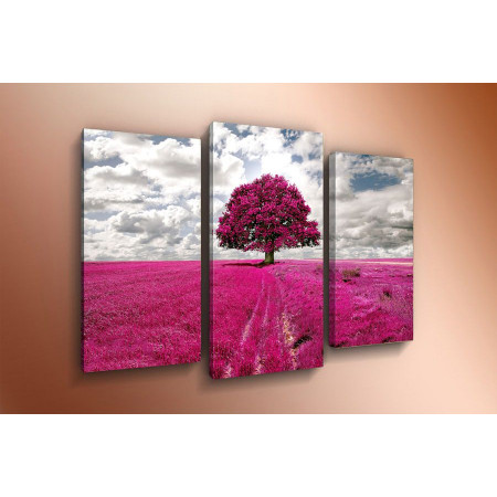 Модульная картина "Дерево на розовом поле" 60х80 ТР1159