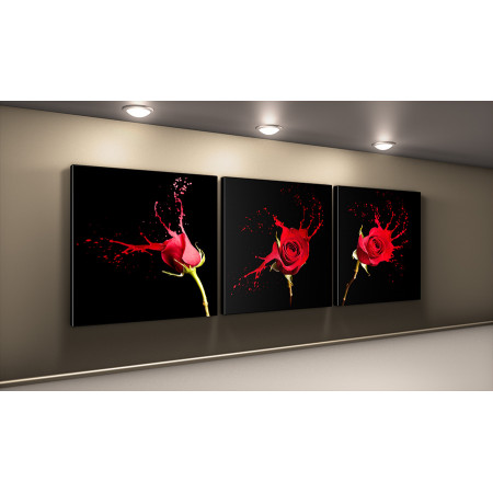 Модульная картина "Роза красная брызги" 50х150 КВ94