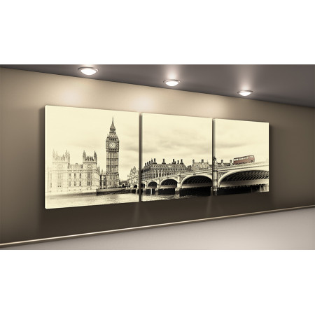 Модульная картина "Вестминстерский мост в черно-белых цветах" 50х150 КВ68