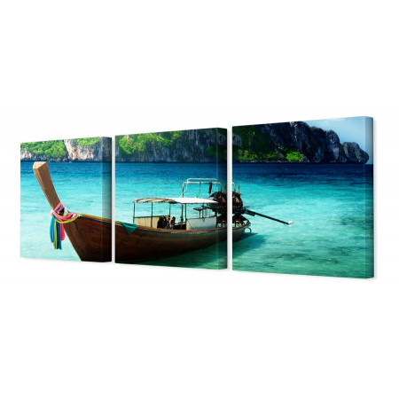 Модульная картина "Лодка у тропического острова" 35х110 N251