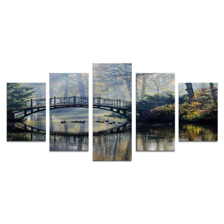 Модульная картина "Мост над лесным прудом" 110х50 К904