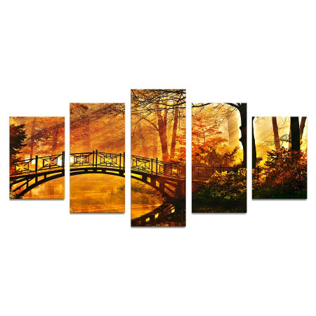 Модульная картина "Мост в лесу на закате" 110х50 К890