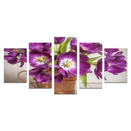 Модульная картина "Букет фиолетовых тюльпанов" 110х50 К859