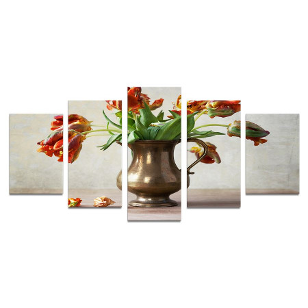 Модульная картина "Осыпающиеся тюльпаны в вазе" 110х50 К815