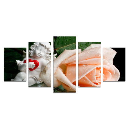 Модульная картина "Ангелочек и роза" 110х50 К798