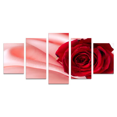 Модульная картина "Красная роза и розовый шелк" 110х50 К797