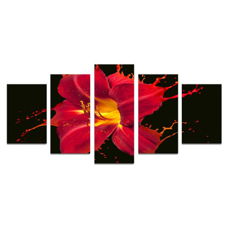 Модульная картина "Красная лилия брызги" 110х50 К784