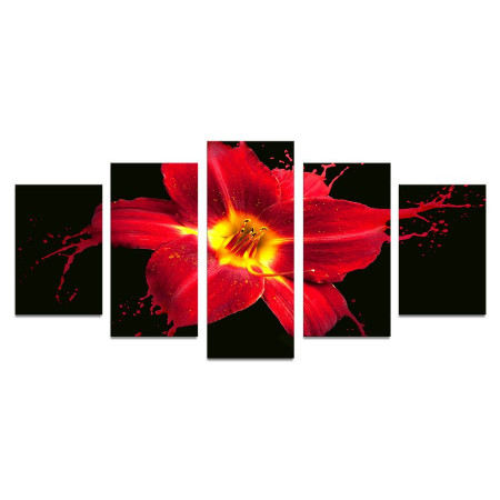 Модульная картина "Красная лилия брызги" 110х50 К783