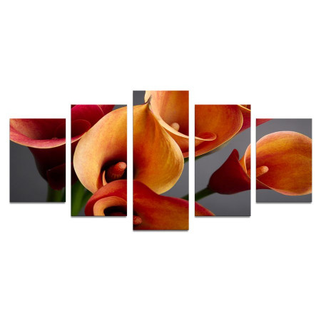 Модульная картина "Оранжево-красные Каллы на сером фоне" 110х50 К769