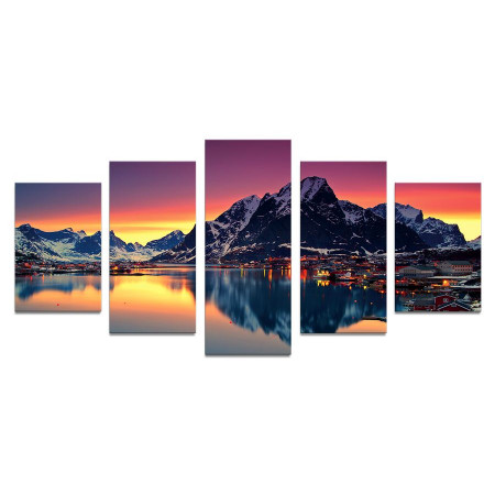 Модульная картина "Озеро на фоне гор в лучах заката" 110х50 К237