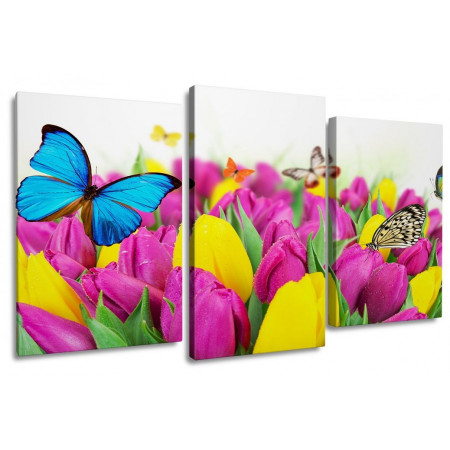 Модульная картина "Бабочки и тюльпаны" 100х60 S48