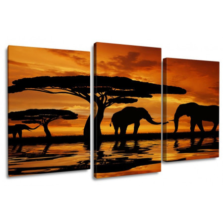 Модульная картина "Слоны на закате" 100х60 S422