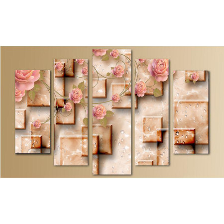 Модульная картина "Розы и квадраты" 80х140 M2457