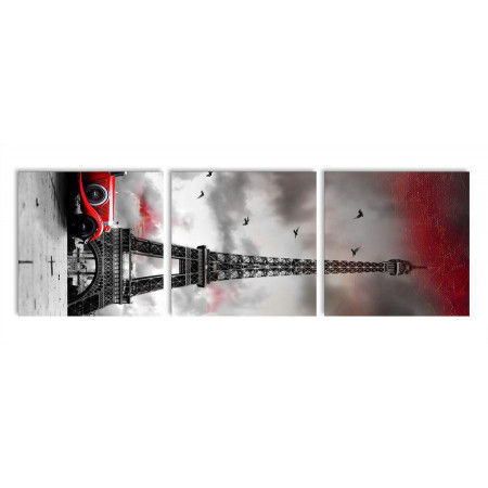 Модульная картина "Красная машина и эйфелева башня" 35х110 N406