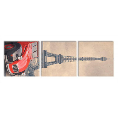 Модульная картина "Красная машина и эйфелева башня" 35х110 N380