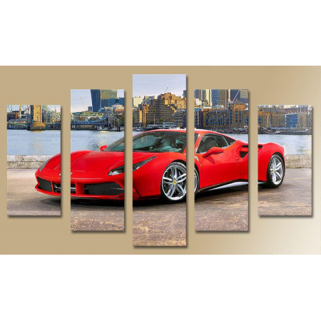 Модульная картина "Красный спорткар на фоне города" 80х140 М1236