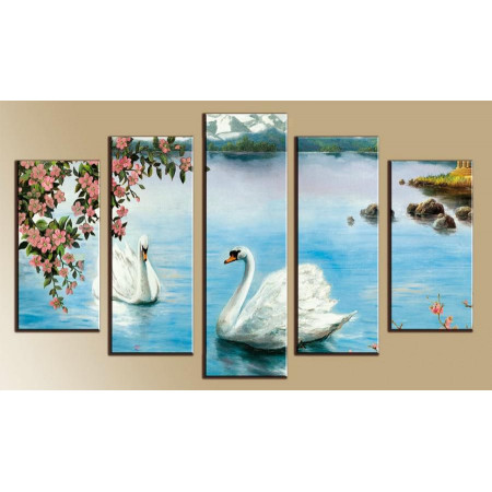 Модульная картина "Лебеди на утренней прогулке"    80х140 М1030