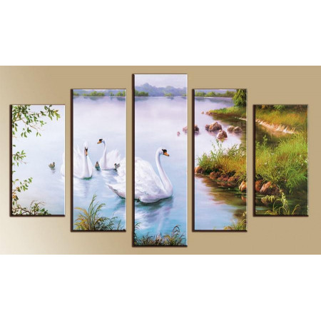 Модульная картина" Лебеди на озере"  80х140 М1018