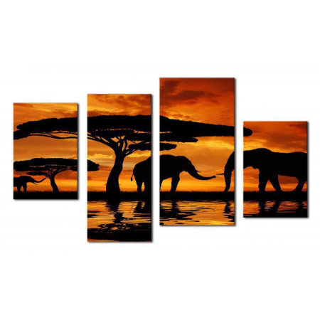 Модульная картина "Слоны на закате"  80х130 ЧТ292