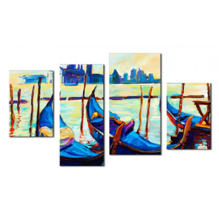 Модульная картина "Синие лодки писанные маслом" 80х130 ЧТ102