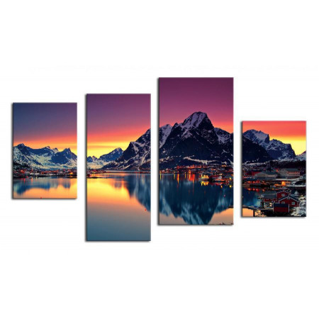 Модульная картина "Озеро на фоне гор в лучах заката" 80х130 ЧТ26