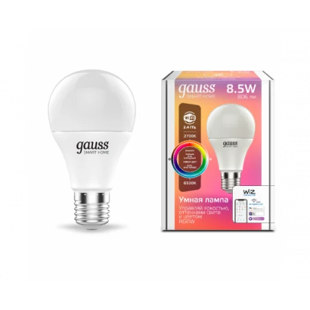 Лампа светодиодная GAUSS SMART HOME RGBW E27 A60 8.5 ВТ 2700-6500K 1/10/100