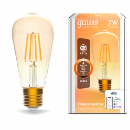 ЛАМПА СВЕТОДИОДНАЯ ФИЛАМЕНТНАЯ GAUSS SMART HOME DIM E27 ST64 GOLDEN 7 ВТ 1/10/40