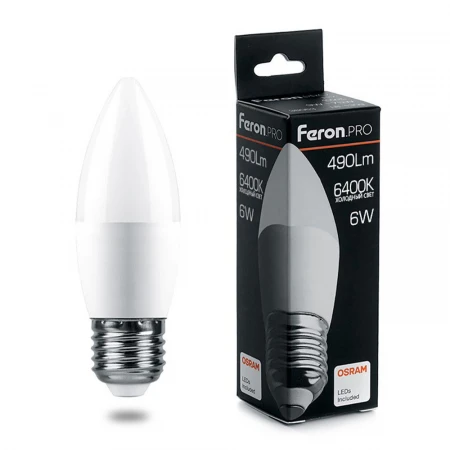 Лампа светодиодная Feron.PRO LB-1306 Свеча E27 6W 6400K OSRAM LED