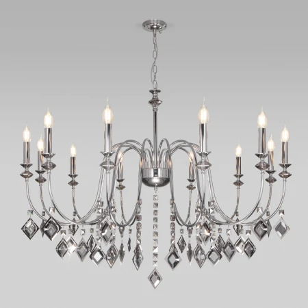 Подвесная люстра с хрусталем Eurosvet 10110/12 хром/дымчатый хрусталь Strotskis