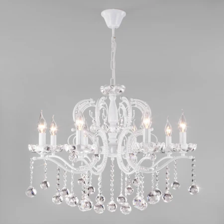 Подвесная люстра с хрусталем Eurosvet 10107/8 глянцевый белый/прозрачный хрусталь Strotskis