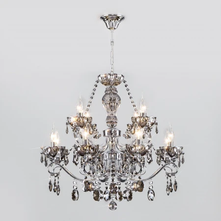 Большая хрустальная люстра Eurosvet 10103/12 хром/дымчатый хрусталь Strotskis