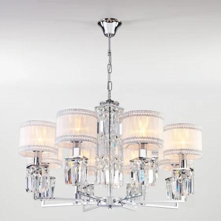 Подвесная люстра с абажурами Eurosvet 10099/8 хром/прозрачный хрусталь Strotskis