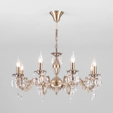 Классическая люстра с хрусталем Eurosvet 10102/8 античная бронза/прозрачный хрусталь Strotskis