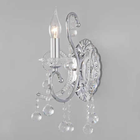 Бра в классическом стиле с хрусталем Eurosvet 10096/1 хром/прозрачный хрусталь Strotskis