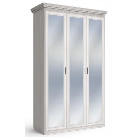Шкаф 3-х дверный Неаполь зеркальный, ясень анкор светлый с серебряной патиной 