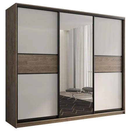 Шкафы-купе 3-х дверный Кааппи 10 белый, дуб харбор эспрессо, зеркальный 