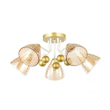 Потолочная люстра ЭкономСвет 12233/5CPGD+WT AMB