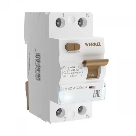 Устройство защитного отключения Werkel 1P+N 40A 300mА АС 6kА W912P404 4690389202803