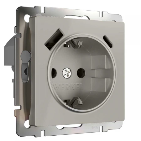Розетка с заземлением, шторками и USB тип A+C (дымчатый) W1271704/ a069465