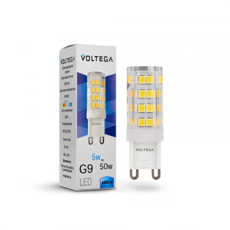 Лампа светодиодная Voltega G9 5W 4000К прозрачная VG9-K3G9cold5W 7186